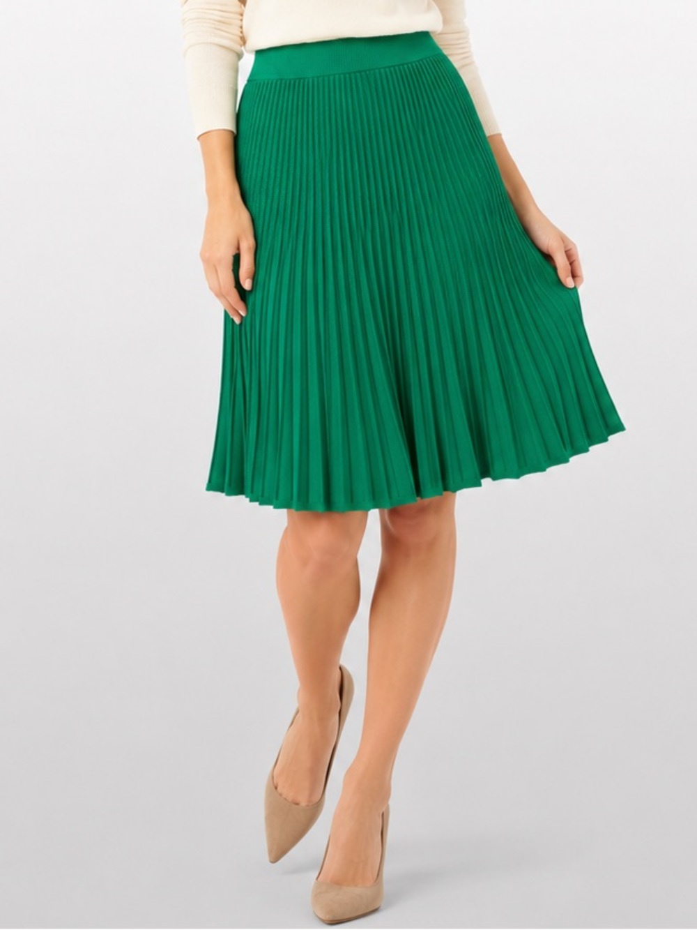 Ann Taylor Petite Green Sweater Knit Pleated Midi Skirt SP - Picture 3 of 11